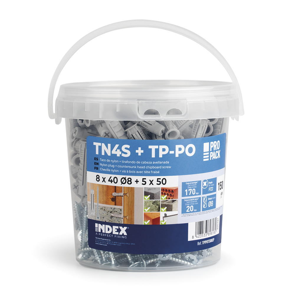 TN4S + TP-PO EP - Taco de nylon anudable de 4 segmentos para todo tipo de materiales. 