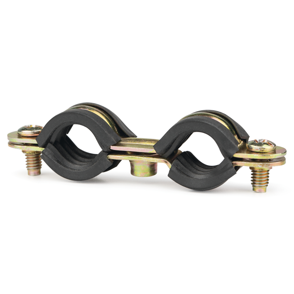AB-DI - Double isophonic pipe clamp M6. Yellow zinc-plated. 