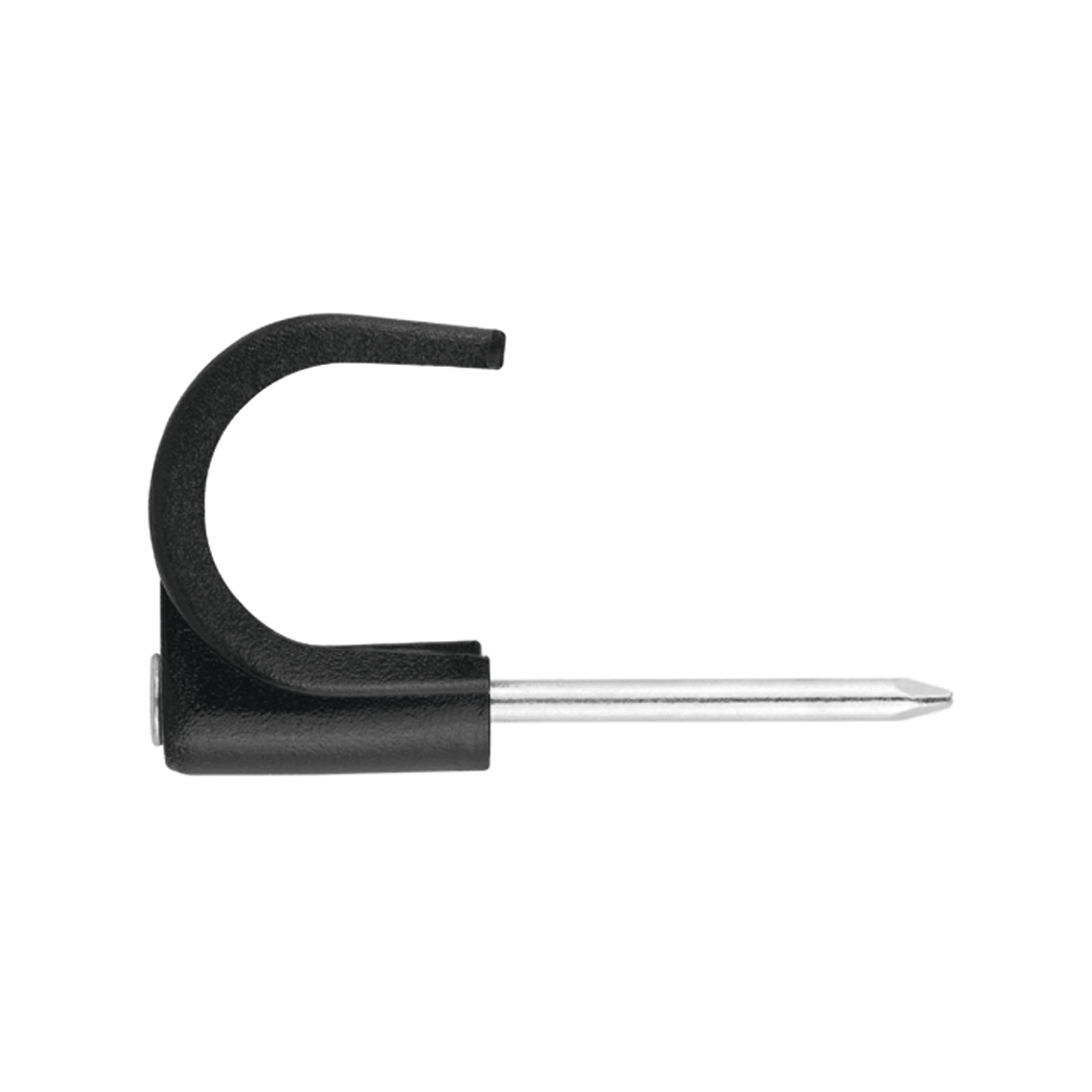 GR-NY N - Nylon cable clips (polyethylene 6.6), with steel zinc-plated nail. Black. 