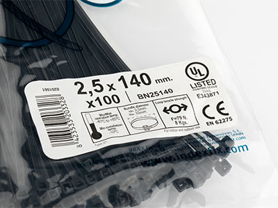Schwarzes Nylon®-Kabelbinder-Taschendetail
